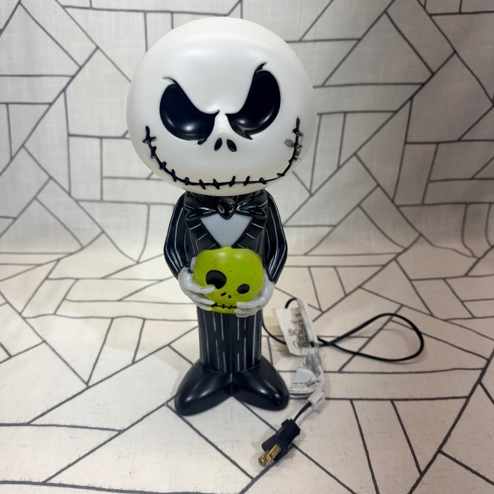 Disney Jack Skellington Blow Mold Lamp 12" Black White Halloween Decor 329828